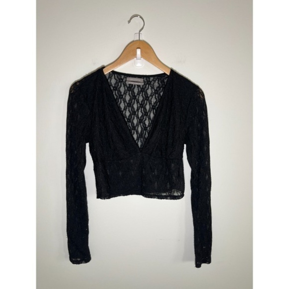 Y2K Dark Fairy Witchy Grunge Babydoll Sheer Lace Womens Top Black L‎